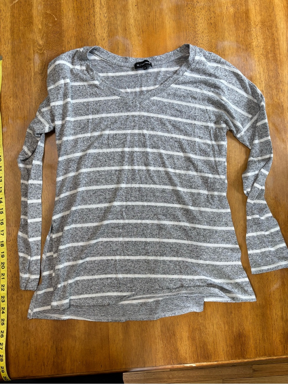 Women's Gray and White Striped Long-Sleeve Top medium